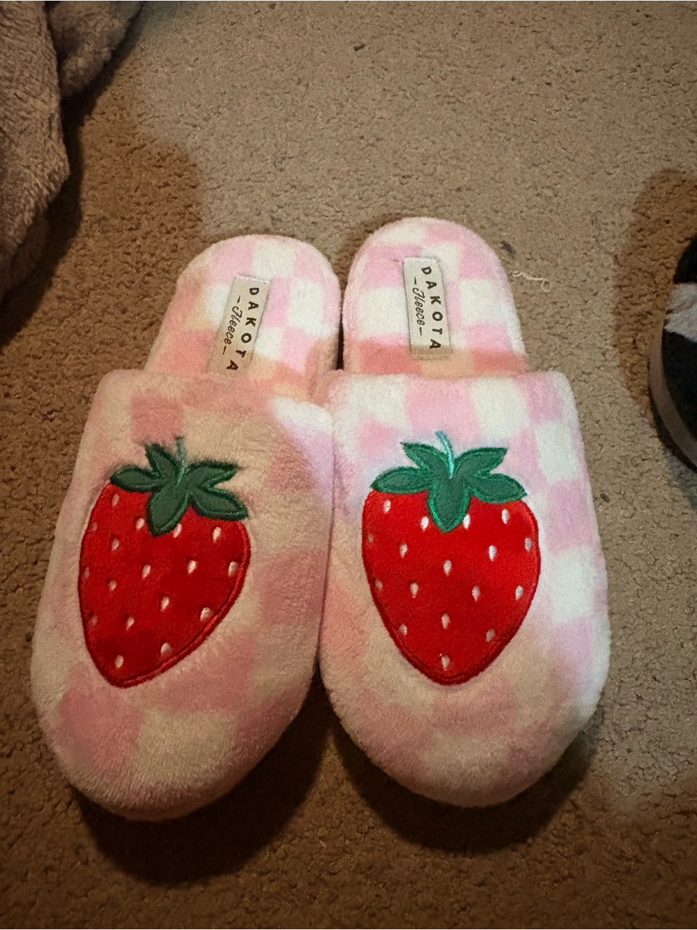 Pink Strawberry Plush Slippers